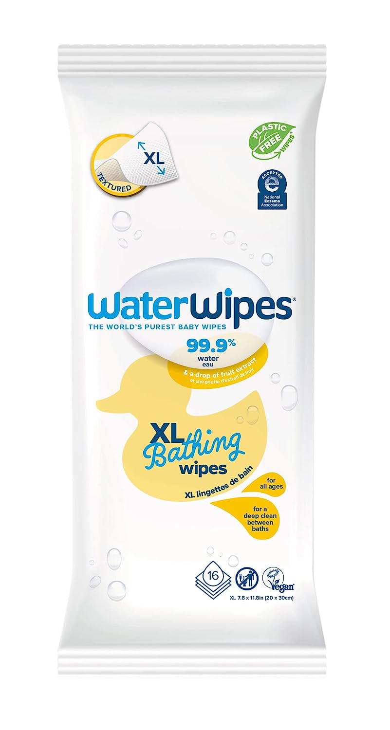 230816040249225_1 WaterWipes Plastic Free XL Bathing,Toddler Baby Wipes, 99.9 Water Based Wipes, Unscented Hypoallergenic for Sensitive Skin, 16 Count 1 pack Packaging May Vary - Image 1